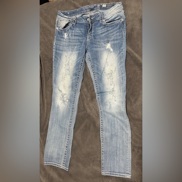 Miss Me Signature Straight Embellished Pocket Light Blue Denim Jeans 32 - Picture 3 of 6